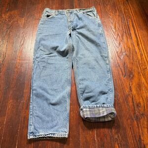 Vintage Carhartt B21 Jeans Mens 36x30 Blue Leather Patch Flannel Lined USA MADE